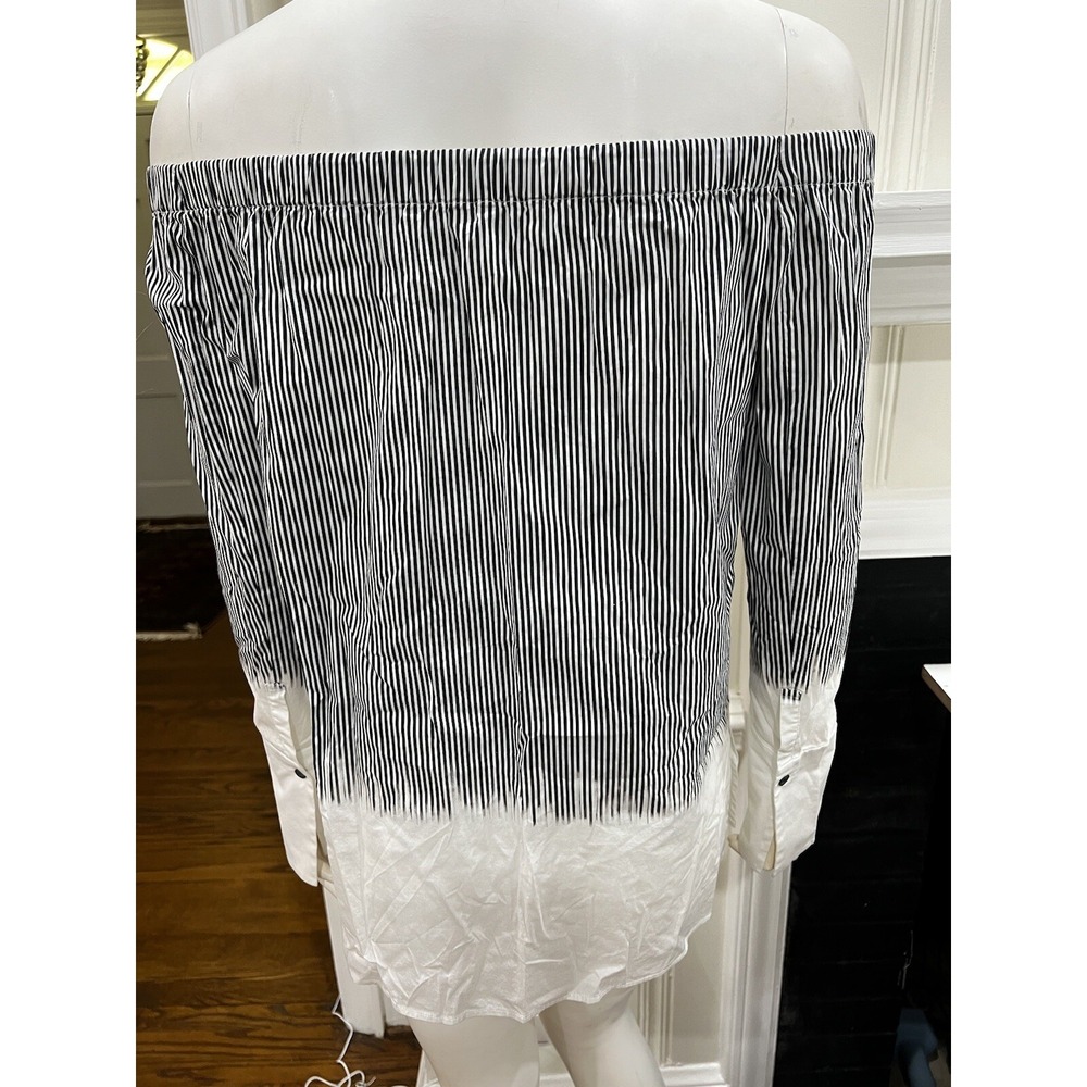 Lafayette 148  Black/White Striped Top w Elastic Off The Shoulder  P (0/2) - Picture 2 of 14